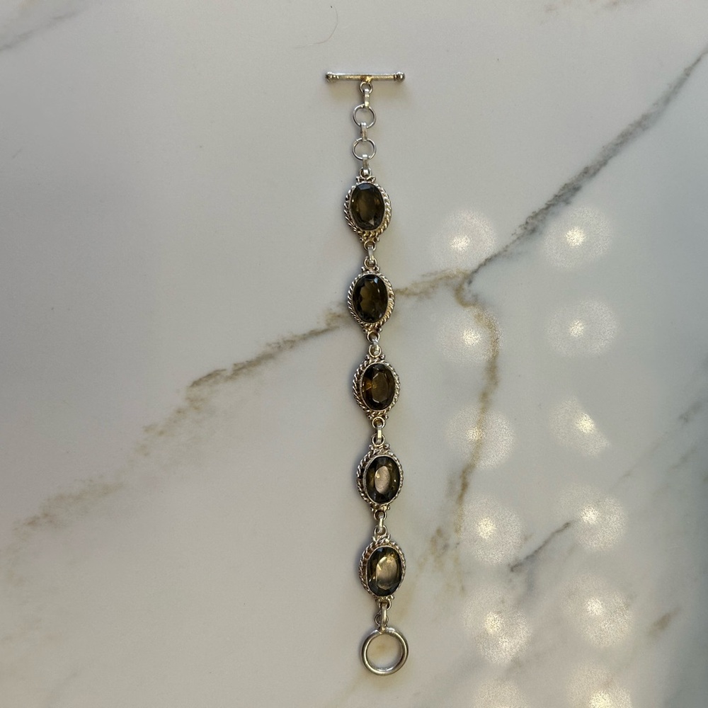 Elegant Sterling Silver and Brown Smoky Quartz Women's Bracelet